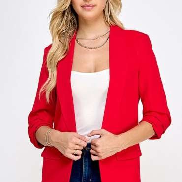 3/4 Sleeve Blazer with Gathered Sleeves (green & red)