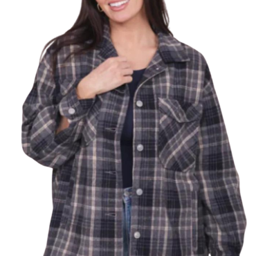 Plaid shacket with Pockets (cobblestone & shadow grey)