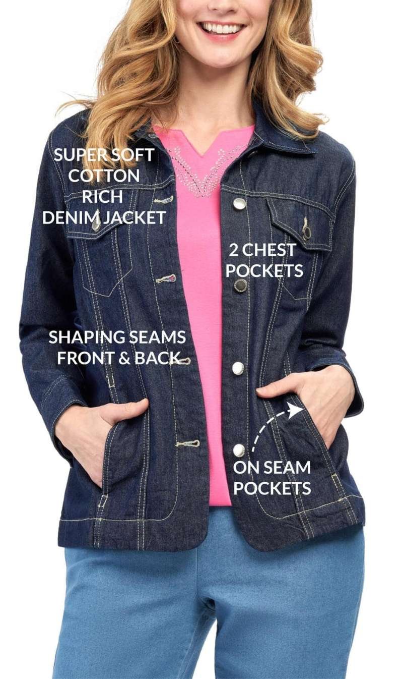 Women's Button Front Classic Denim Jacket with front pocket - Image 2