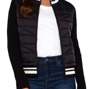 Liverpool Quilted Front Full Zip Sweater (Black & White)