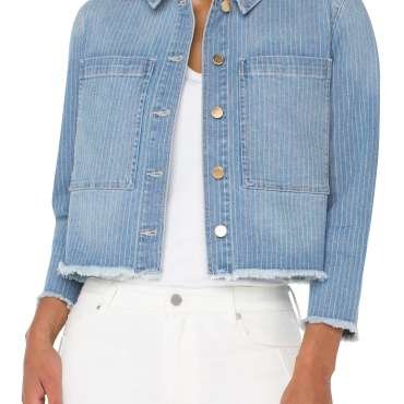 Liverpool Crop Shacket w/ Fray Hem (Sunset Stripe)