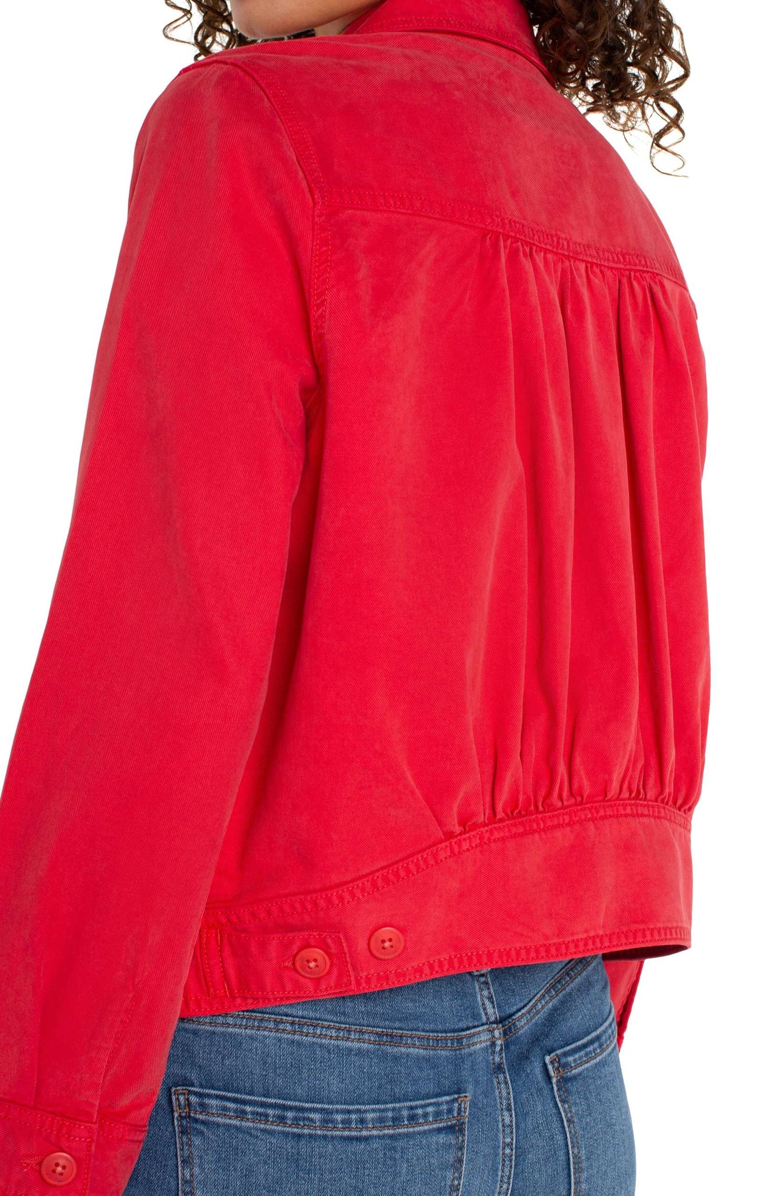 Liverpool Trucker Jacket with Shirred Back (Geranium) - Image 4