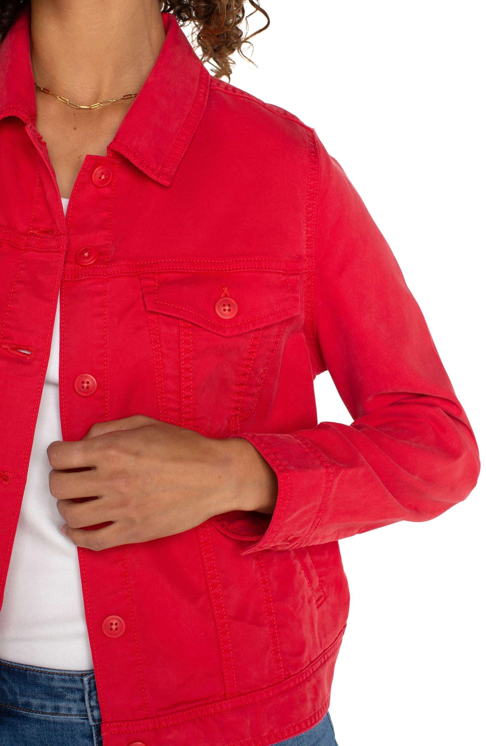 Liverpool Trucker Jacket with Shirred Back (Geranium) - Image 3