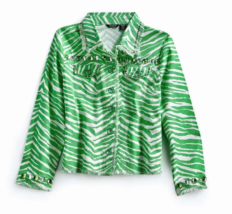 Women's Jewel Trimmed Zebra Printed Canvas Jacket - Image 4