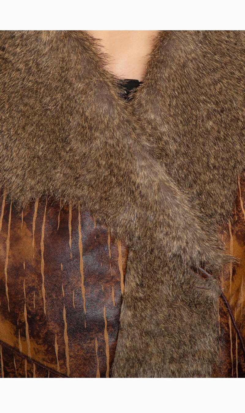 Women's Faux Fur Trimmed Belted Vegan Leather Vest - Image 4