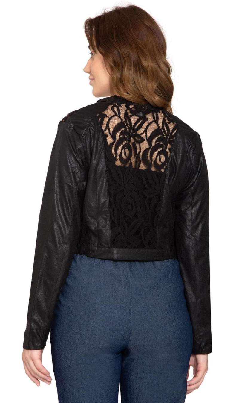 Women's Faux Suede Lace Back Crop Jacket - Image 5