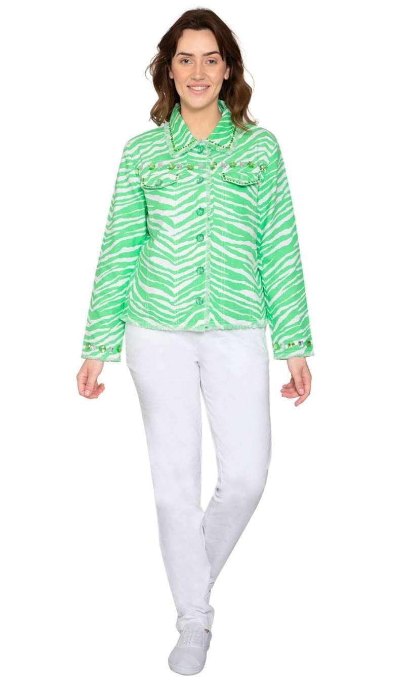 Women's Jewel Trimmed Zebra Printed Canvas Jacket - Image 6