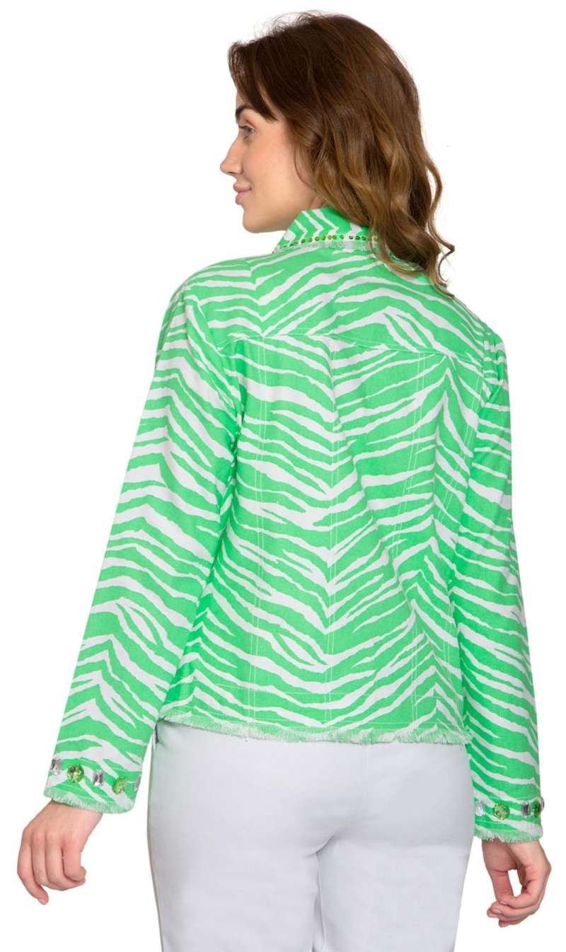 Women's Jewel Trimmed Zebra Printed Canvas Jacket - Image 2