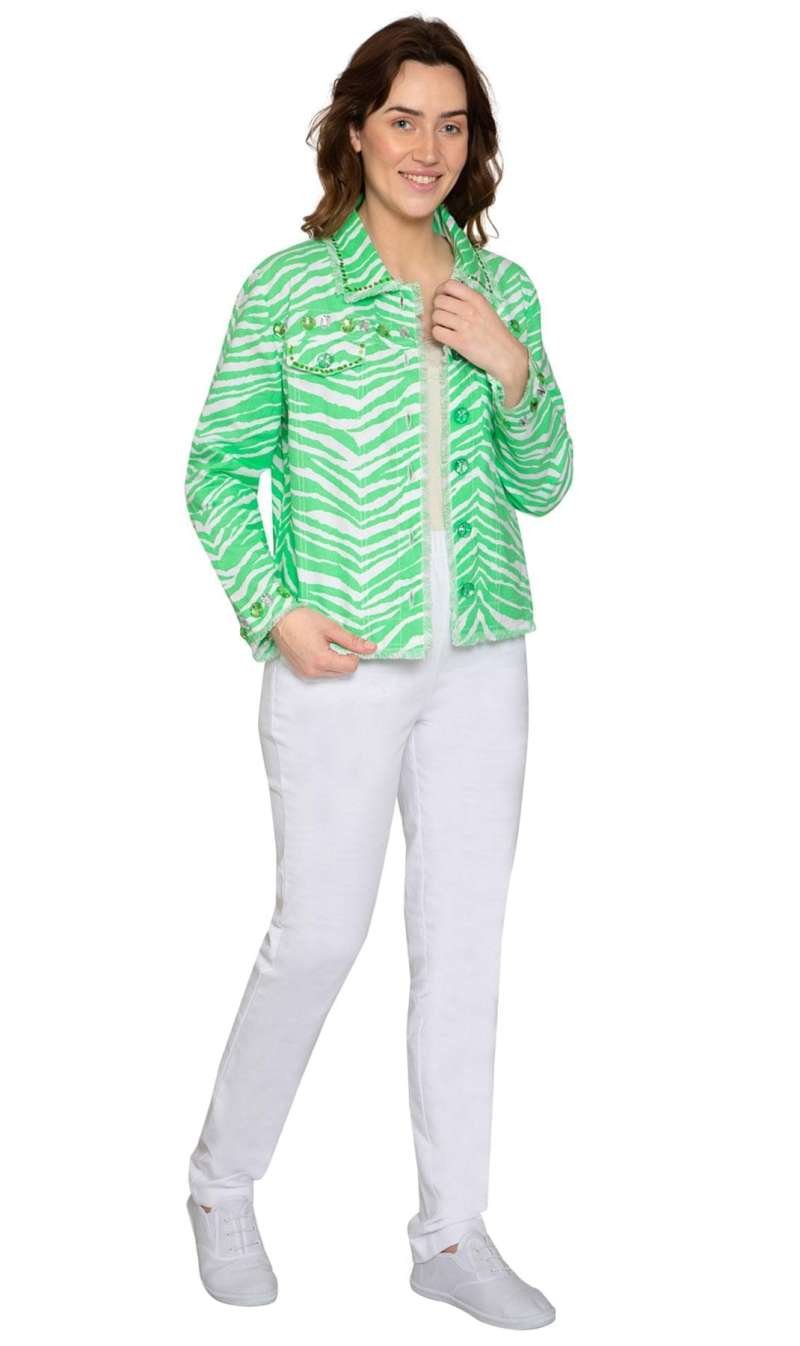 Women's Jewel Trimmed Zebra Printed Canvas Jacket - Image 3