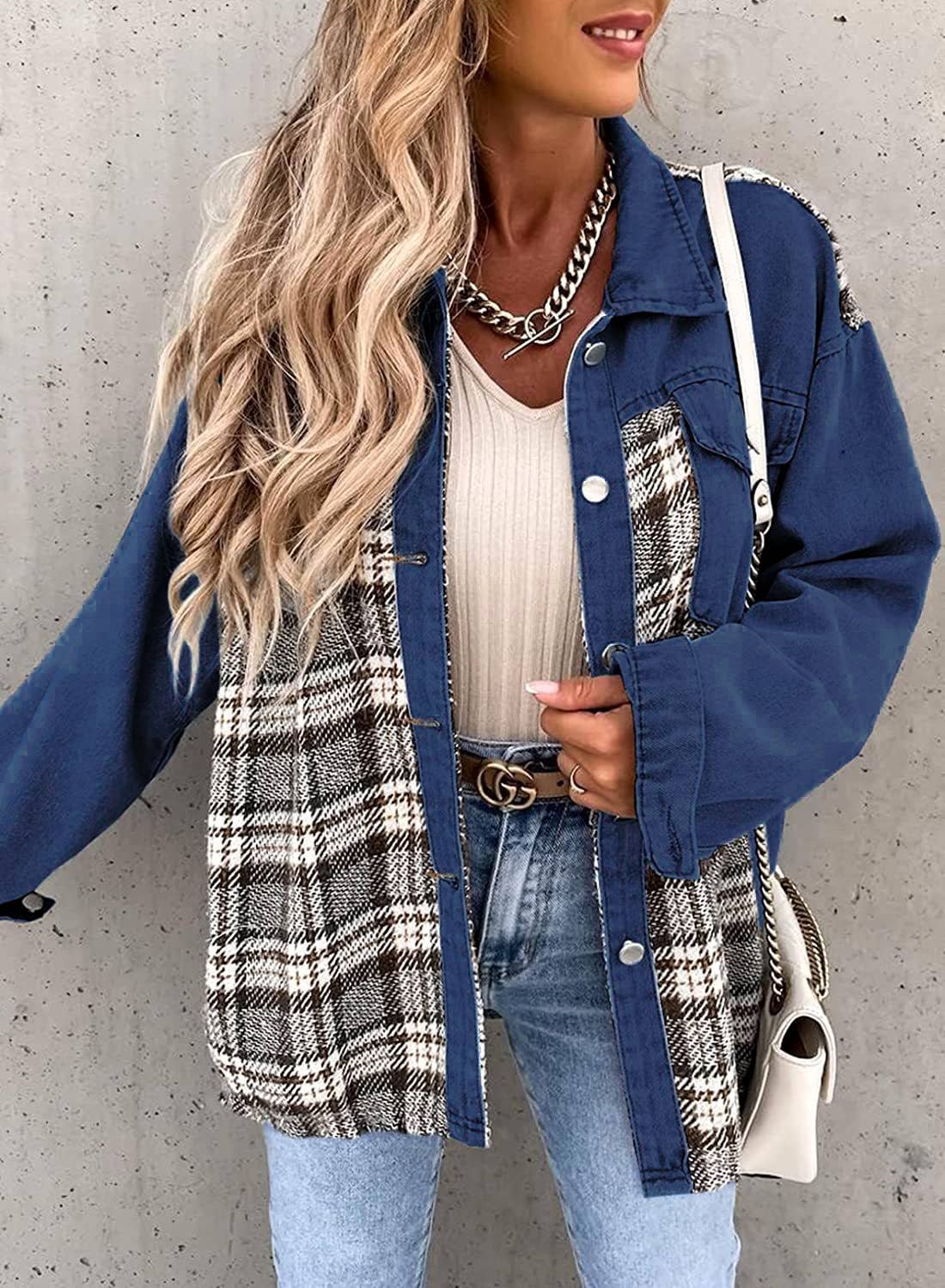 Long-Sleeved Plaid Button-Down Shirt Jacket - Image 2