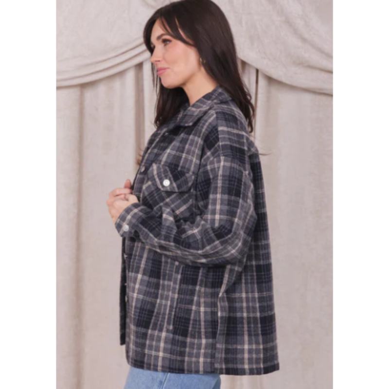 Plaid shacket with Pockets (cobblestone & shadow grey) - Image 2