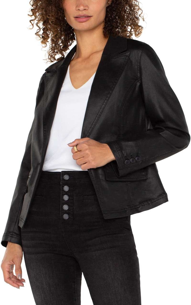 Liverpool Notch Collar One Button Blazer (Coated Black) - Image 2
