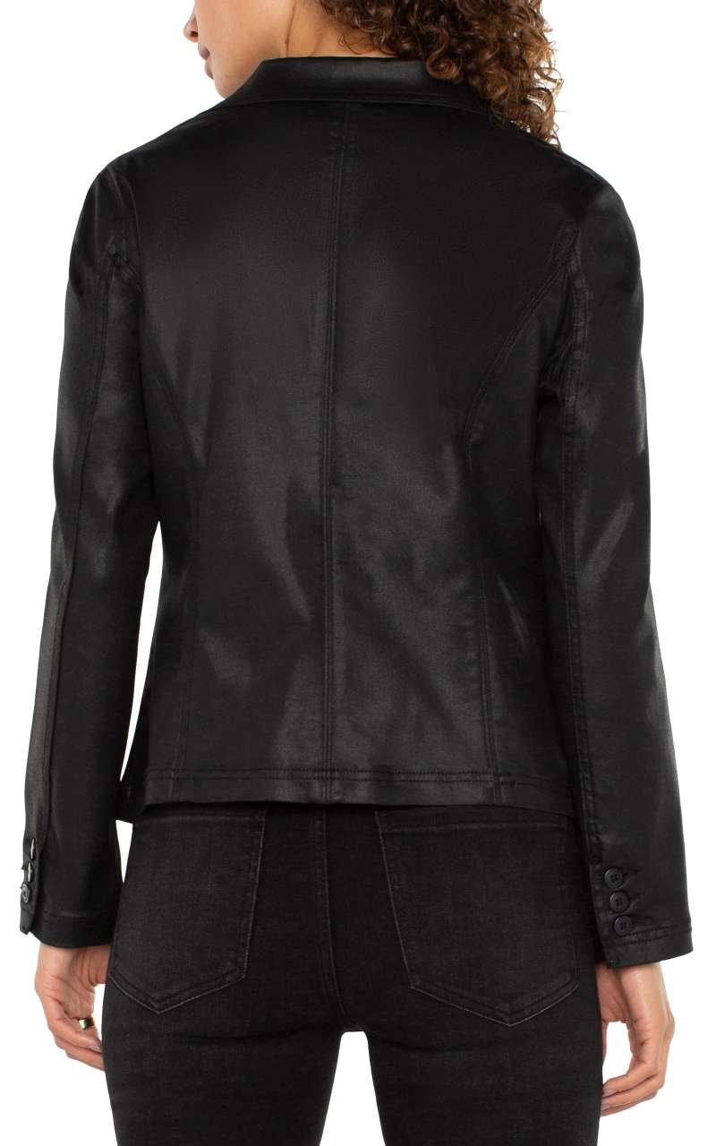 Liverpool Notch Collar One Button Blazer (Coated Black) - Image 4