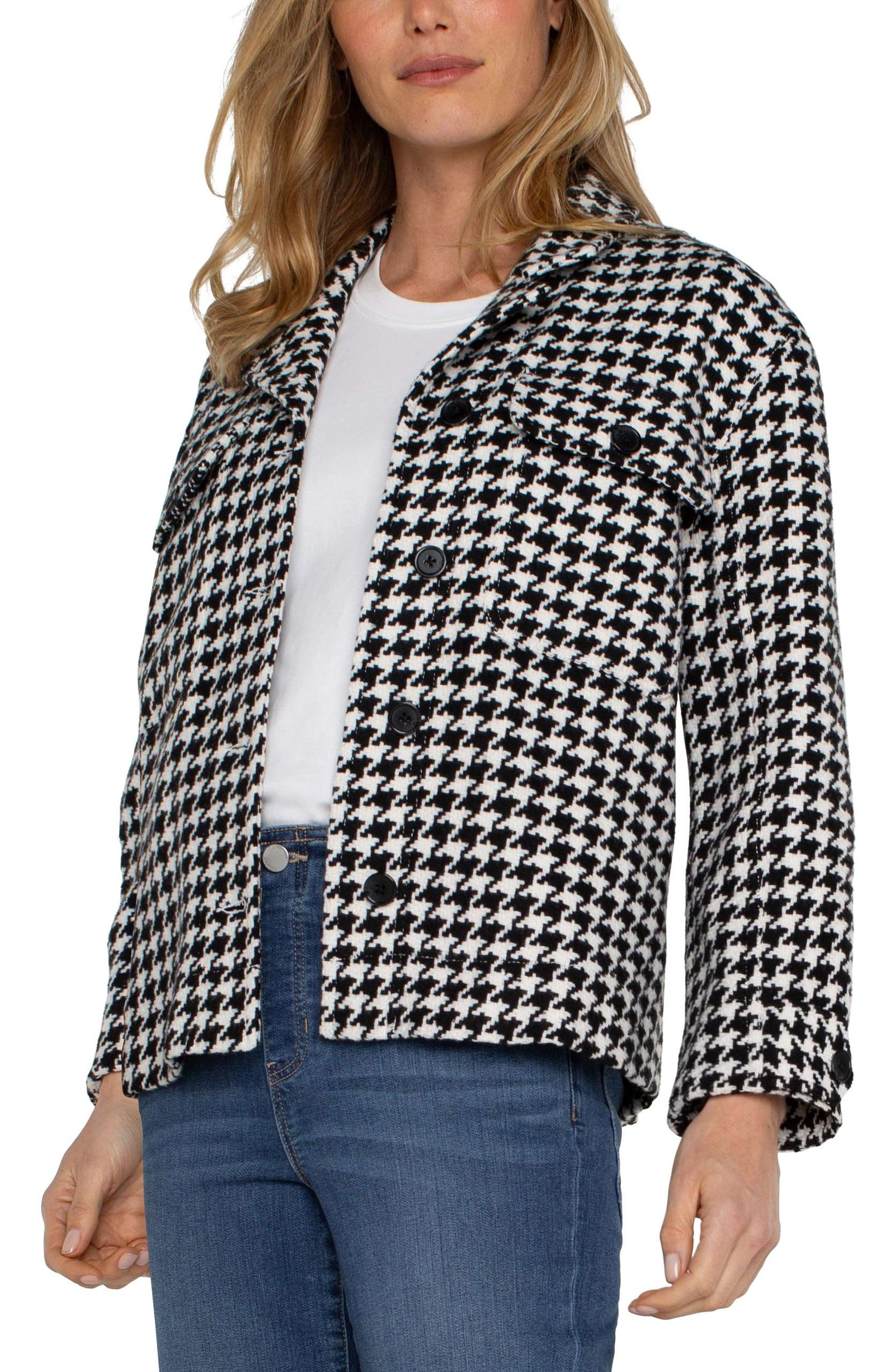 Liverpool Boxy Shacket w/ Side Slits (Black/White Houndstooth) - Image 2