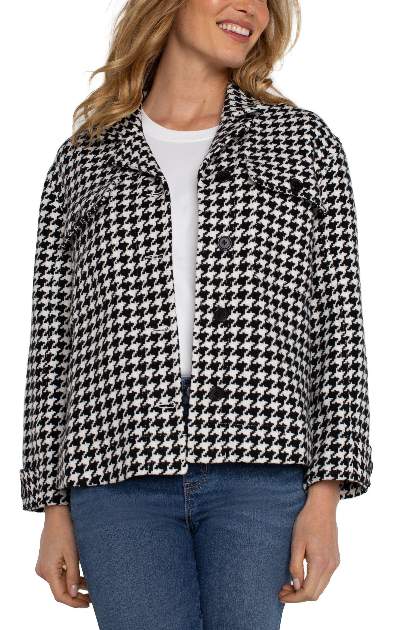 Liverpool Boxy Shacket w/ Side Slits (Black/White Houndstooth) - Image 3