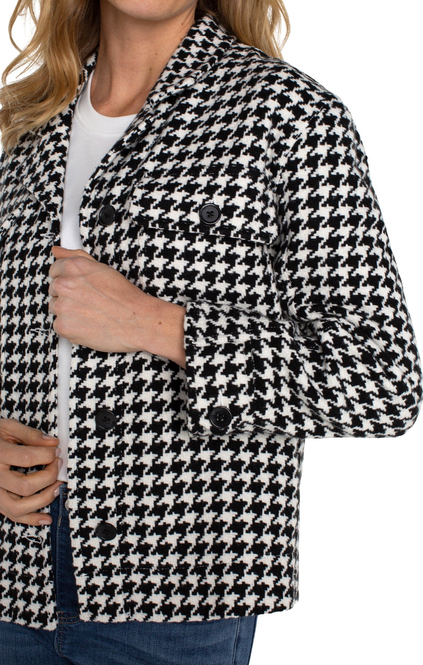 Liverpool Boxy Shacket w/ Side Slits (Black/White Houndstooth) - Image 4