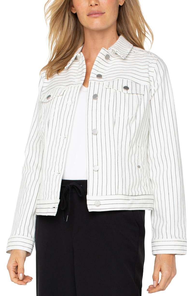 Liverpool Classic Jean Jacket (White Black Pinstripe) - Image 2