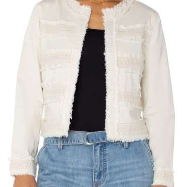 Liverpool Collarless Jacket w/ Fray & Lace (Bone)